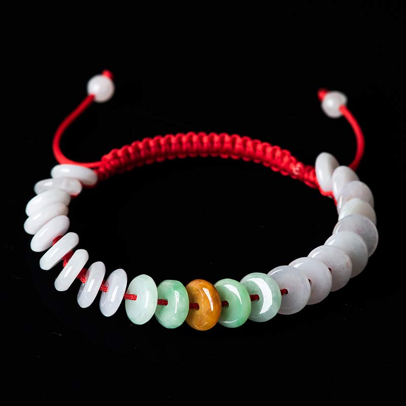 Pulsera de tejido de hilo rojo de la suerte de jade redondo con Buddha Stones