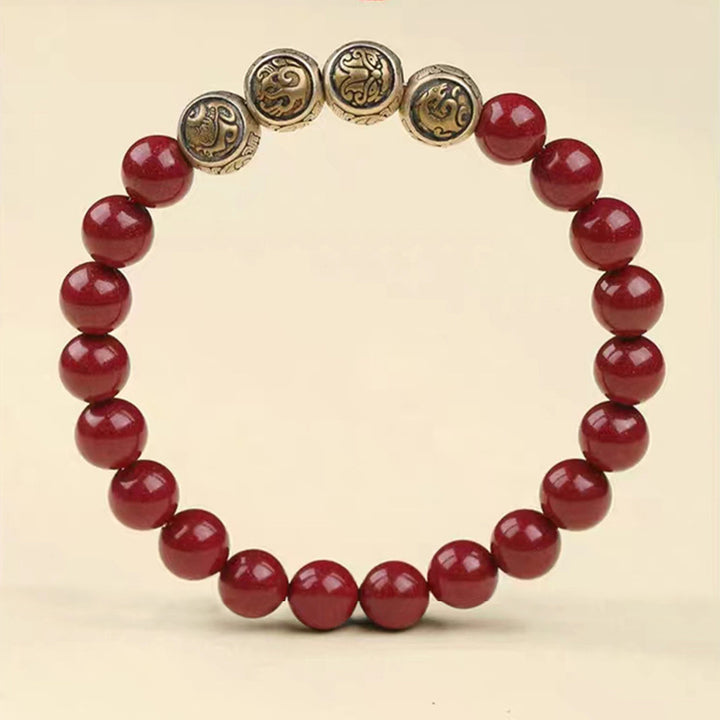 Pulsera de bendición de las cuatro bestias con cinabrio natural de plata de ley 925 con Buddha Stones