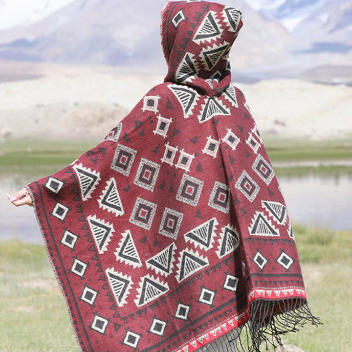 Buddha Stones Chal Tibetano Patrón Triángulo Capa Con Capucha Invierno Acogedor Bufanda De Viaje Envoltura