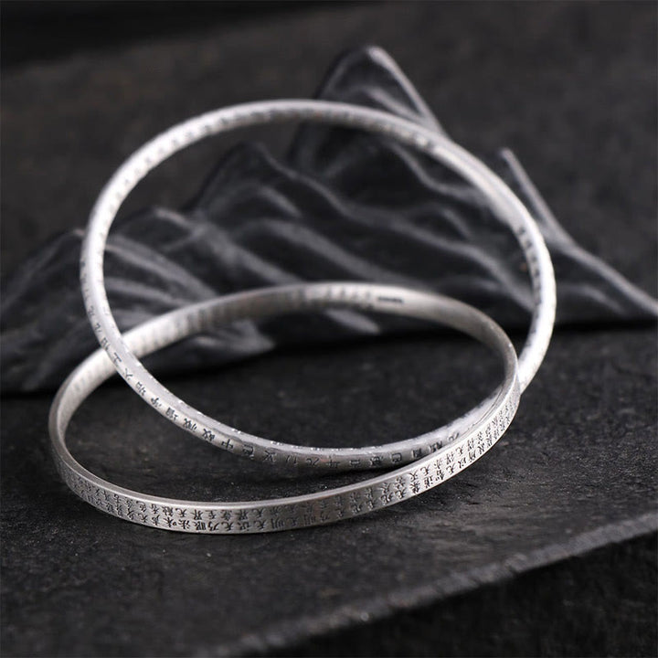 Pulsera de protección tallada con Sutra de corazón de plata de ley 999 con Buddha Stones