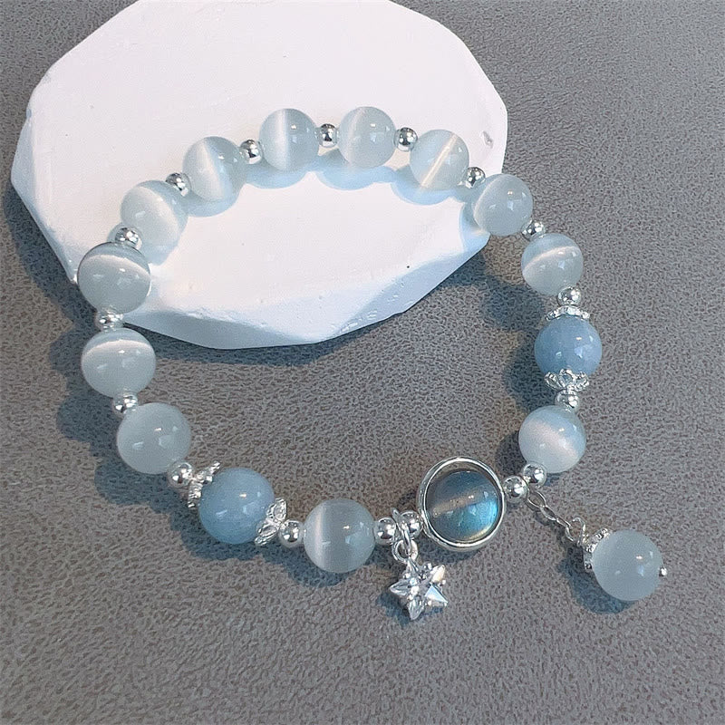 Pulsera de soporte con dije de estrella, mariposa, piedra lunar, ojo de gato, Buddha Stones