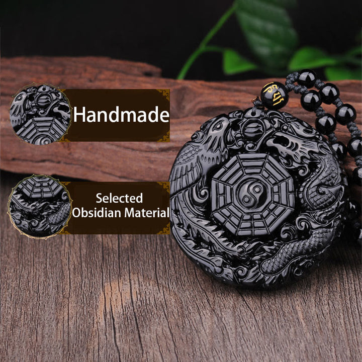 Collar con colgante de obsidiana con diseño de dragón Bagua y Buddha Stones - image 6