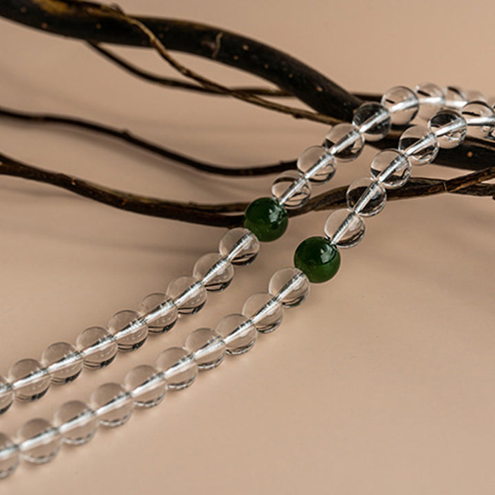 Pulsera de meditación de jade de cristal blanco de 108 cuentas Mala