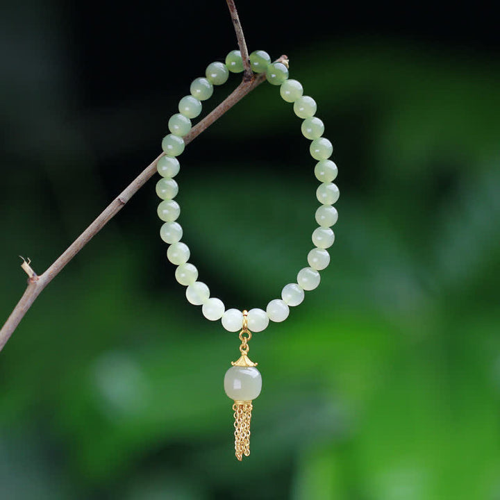 Pulsera con dijes de riqueza con cuentas de jade hetiano de plata de ley 925