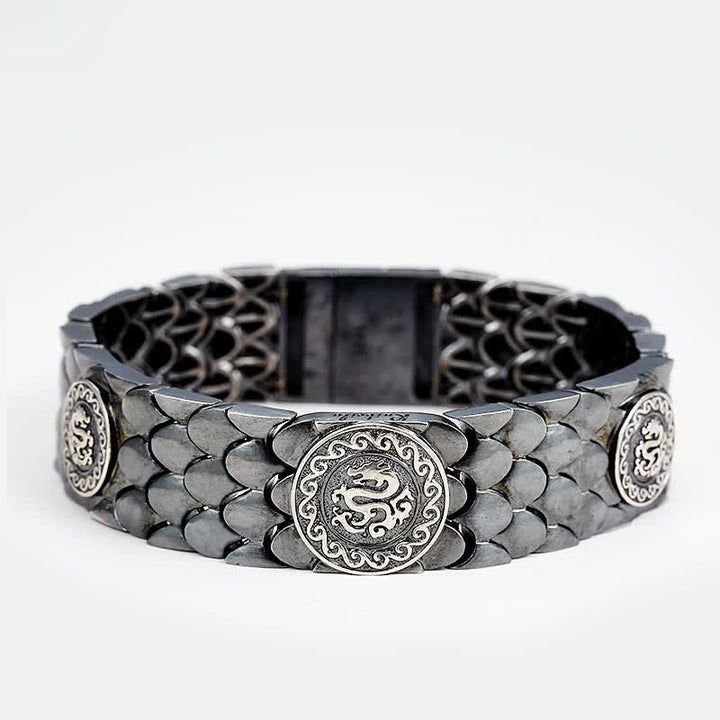Pulsera de plata de ley 925 con Buddha Stones , escamas de dragón, suerte y éxito