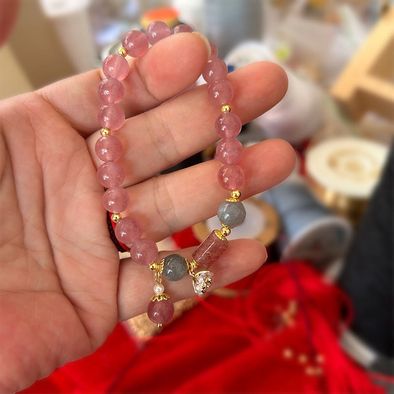 Pulsera con dije positivo de flor de circonita de cuarzo fresa natural con Buddha Stones