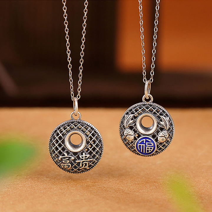 Collar con colgante de plata de ley 999 con Buddha Stones , diseño de pez Koi Fu con hebilla de loto y paz
