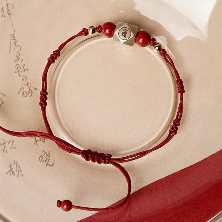 Pulsera trenzada de plata de ley 925 hecha a mano con Buddha Stones , zodíaco chino, Buda natal, cinabrio