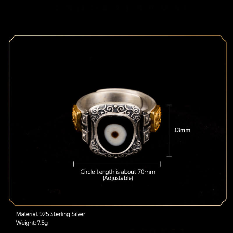 Anillo de protección de cuentas Dzi con diseño de diosa de la riqueza Zakiram de plata de ley 925 con Buddha Stones