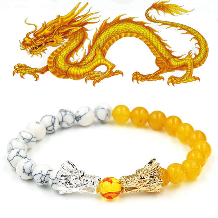 Pulsera con cuentas de bendición de dragón de roca de lava, turquesa blanca, Buddha Stones - Turquesa blanca y citrino - image 24