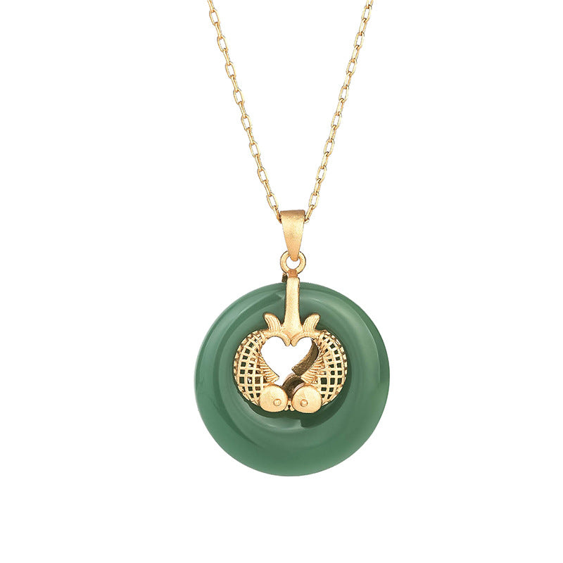 Colgante de collar de la suerte de pez koi de jade cian con Buddha Stones - image 5