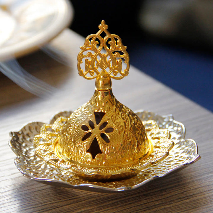 Posavasos con forma de hoja de oro, miniquemador de incienso espiritual de aleación de Metal