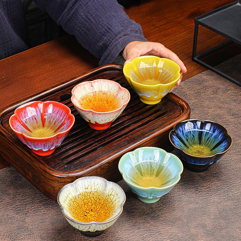 Buddha Stones, 6 uds., patrón de pétalos de flor de ciruelo, horno chino Jianzhan, cambio de taza de té de cerámica, tazón de té de Kung Fu con caja de regalo