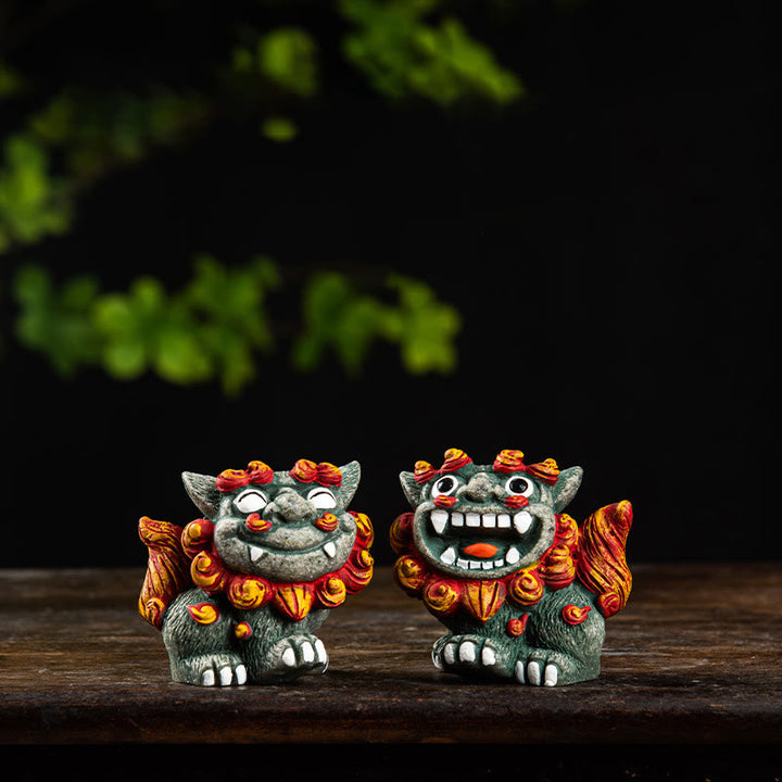 Buddha Stones, pequeño par de perros León Fu Foo, protegen del mal, decoración de resina para el hogar