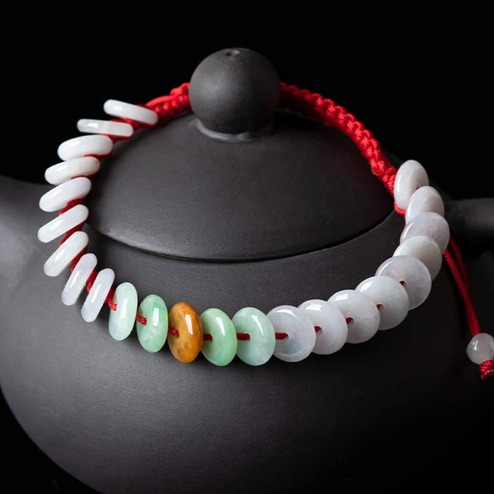 Pulsera de tejido de hilo rojo de la suerte de jade redondo con Buddha Stones