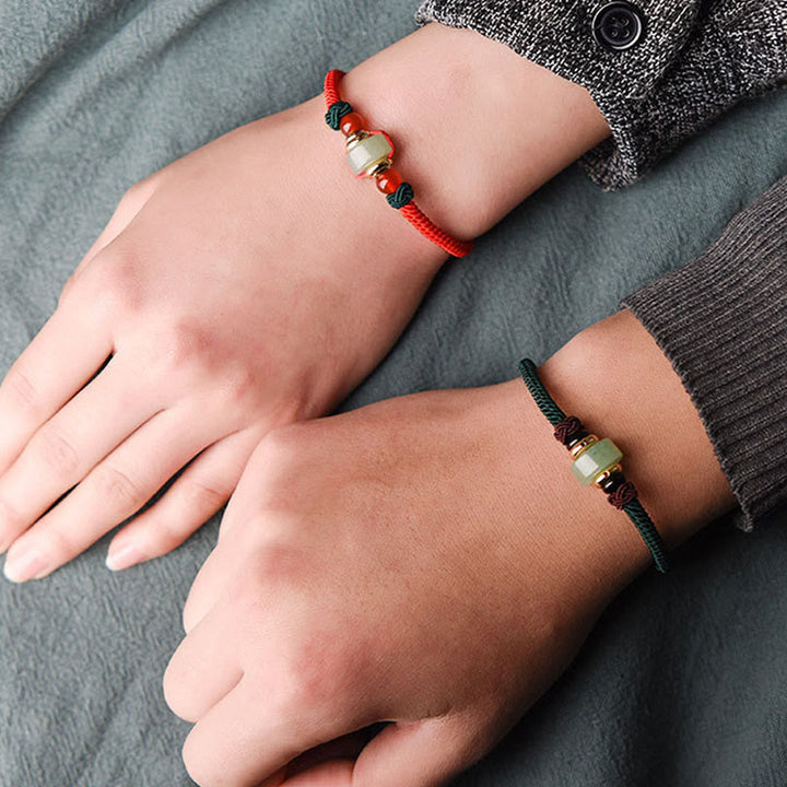Pulsera de hilo trenzado de la suerte de aventurina verde tibetana con Buddha Stones