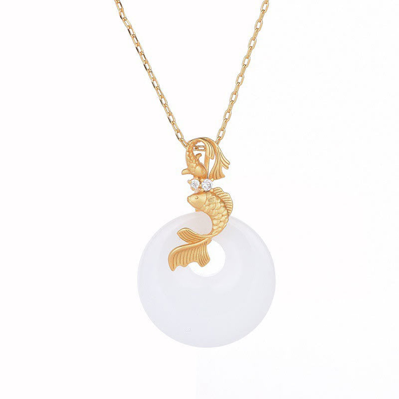 Colgante de collar de prosperidad y riqueza de peces Koi de jade blanco con Buddha Stones - image 6