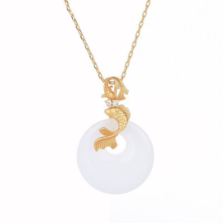 Colgante de collar de prosperidad y riqueza de peces Koi de jade blanco con Buddha Stones - image 6