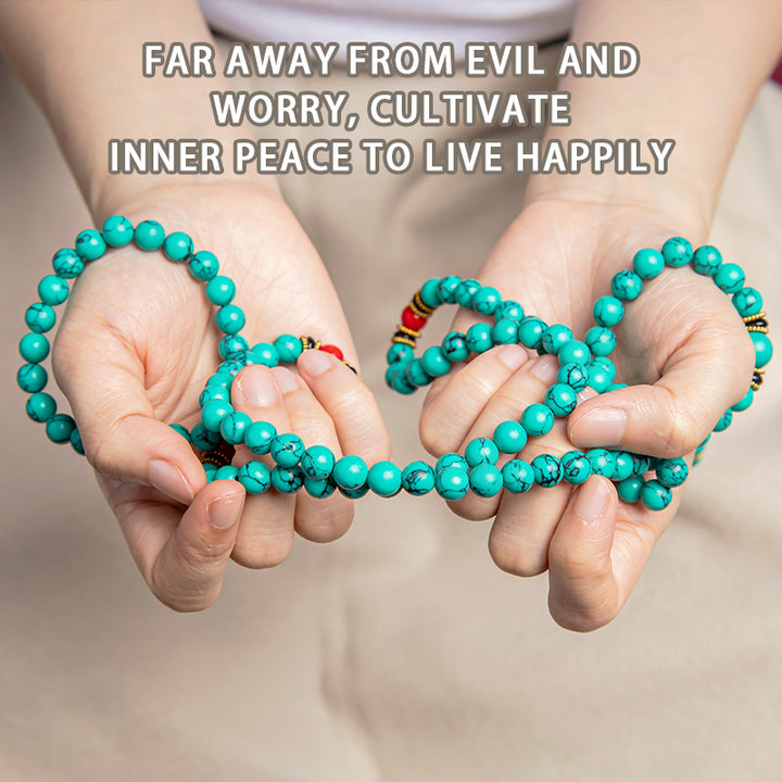 Pulsera Mala curativa de turquesa tibetana con Buddha Stones