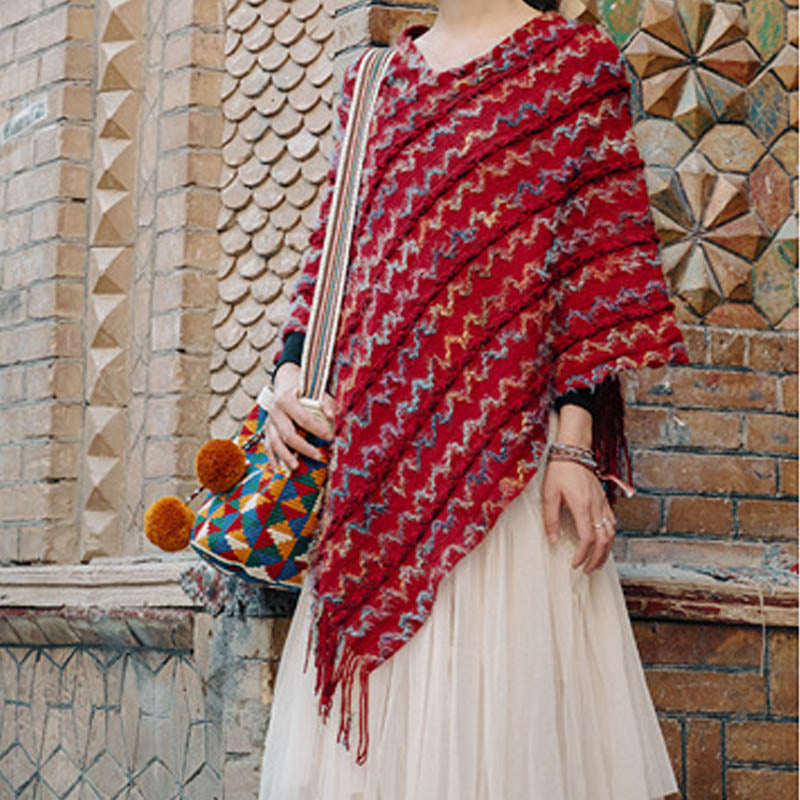 Buddha Stones tibetano colorido chal a rayas borlas jersey invierno acogedor viaje bufanda abrigo