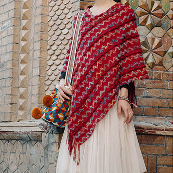 Buddha Stones tibetano colorido chal a rayas borlas jersey invierno acogedor viaje bufanda abrigo