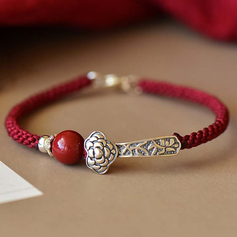 Pulsera de hilo de bendición de cinabrio de plata de ley 925 con Buddha Stones