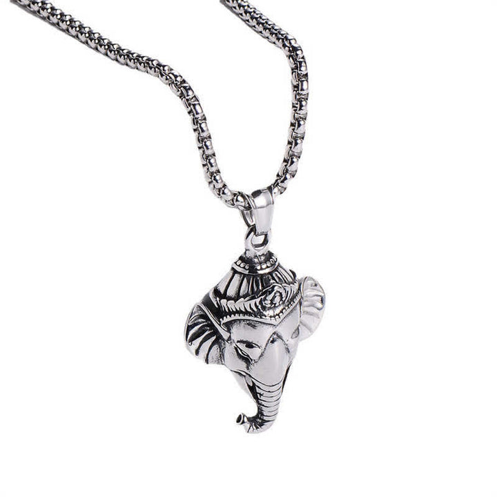 Collar con colgante de protección de acero de titanio y elefante Ganesh Ganpati - image 5