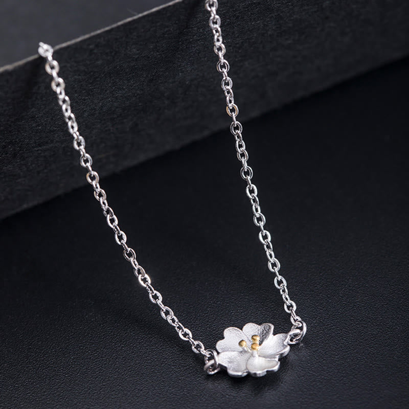 Pulsera de cadena con bendición de flor de cerezo de plata de ley 925 con Buddha Stones