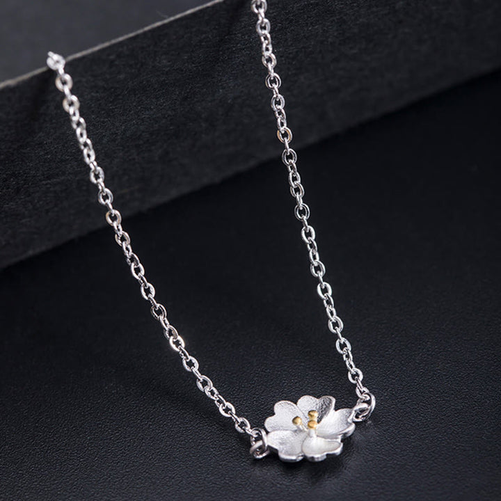 Pulsera de cadena con bendición de flor de cerezo de plata de ley 925 con Buddha Stones