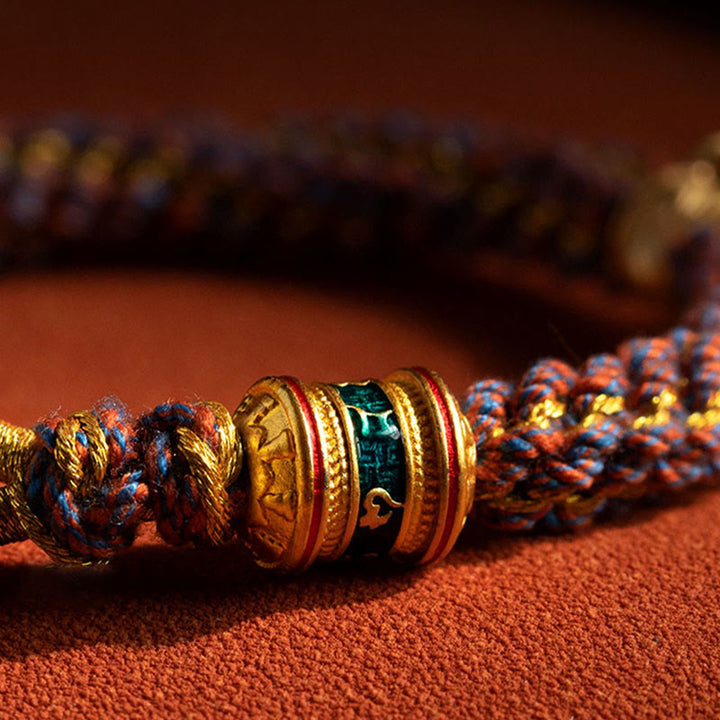 Pulsera de cuerda trenzada con campana de la suerte, Om Mani Padme Hum, Buda natal del zodíaco chino, Plata de Ley 925 con Buddha Stones