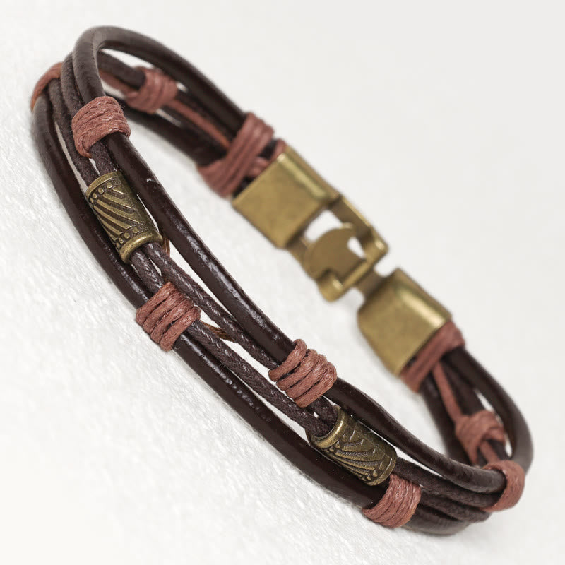 Pulsera de cuero vintage con Buddha Stones, pulsera con capas de cuerda marrón - Hilo marrón claro (circunferencia de la muñeca: 19-21 cm) - image 0