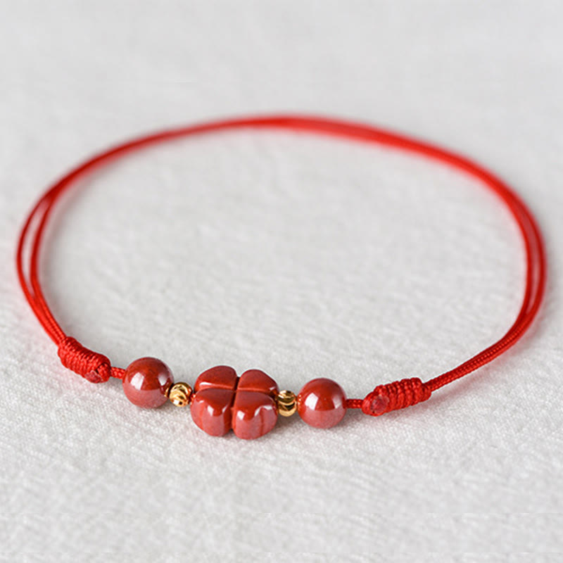 Pulsera tobillera con Buddha Stones, trébol de cuatro hojas, cinabrio, bendición, calma