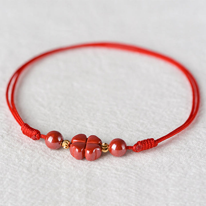 Pulsera tobillera con Buddha Stones, trébol de cuatro hojas, cinabrio, bendición, calma