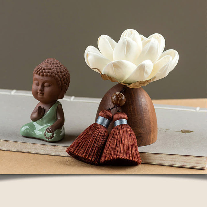 Decoraciones de cura calmante de flor de Buda de madera de melocotón negro - Pequeño Tathagata orando - image 11