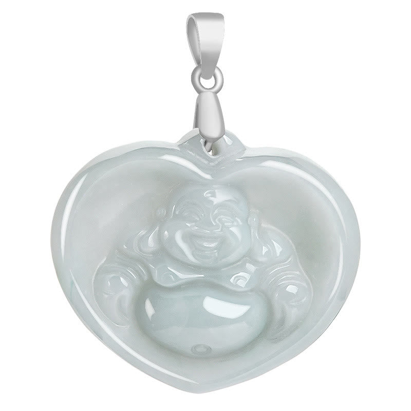 Colgante de plata de ley 925 con Buddha Stones , diseño de Buda sonriente, jade blanco, bendición de la suerte - image 10