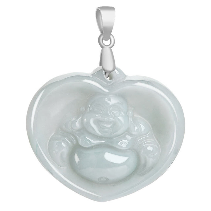 Colgante de plata de ley 925 con Buddha Stones , diseño de Buda sonriente, jade blanco, bendición de la suerte - image 10