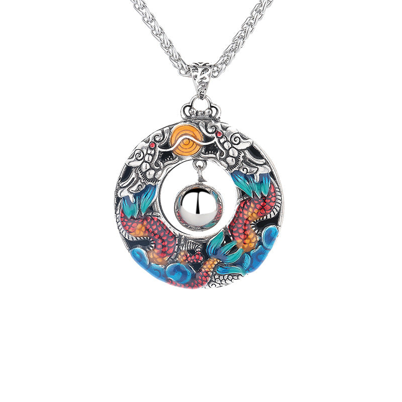 Colgante de collar de protección de cobre con cuentas de juego de dragones dobles coloridos del Año del Dragón de Buddha Stones