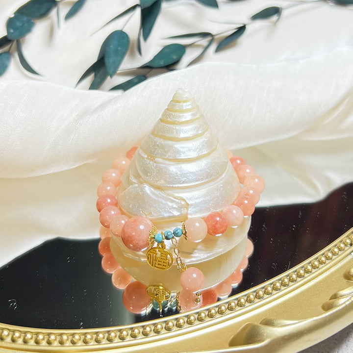 Pulsera de la fortuna con Buddha Stones, piedra naranja natural, turquesa, carácter Fu