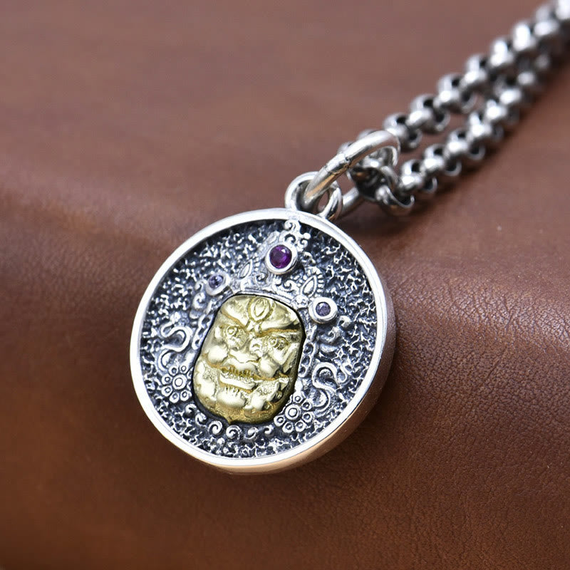 Collar con colgante espiritual de plata de ley 925 con Buddha Stones Zakiram, diosa de la riqueza, Dorje Vajra
