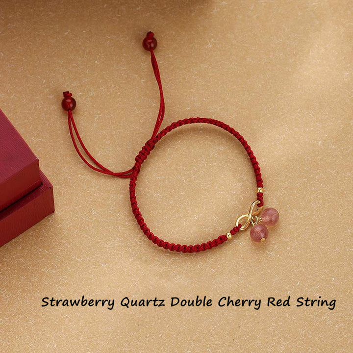 Pulsera de tejido de hilo rojo con Buddha Stones , cristal de cuarzo fresa, nudo sin fin, curación de amor
