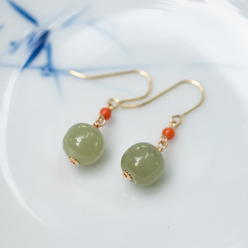 Pendientes colgantes de jade hetiano y ágata roja con Buddha Stones , chapados en plata de ley 925 y oro de 14 quilates. - image 2