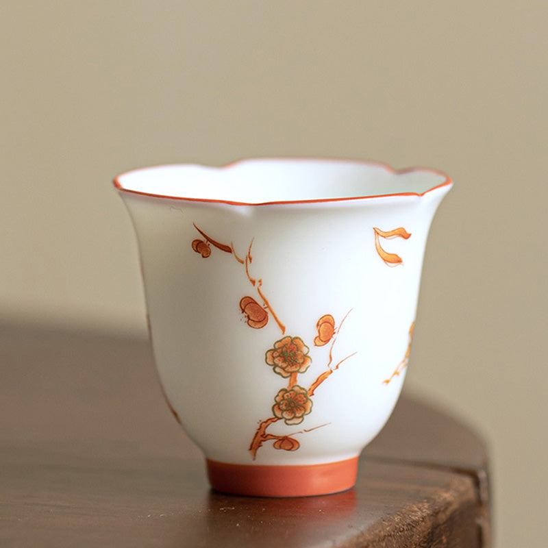 Taza de té y platillo con tapa, Gaiwan Sancai de cerámica, flores de porcelana blanca, Buddha Stones, Kung Fu