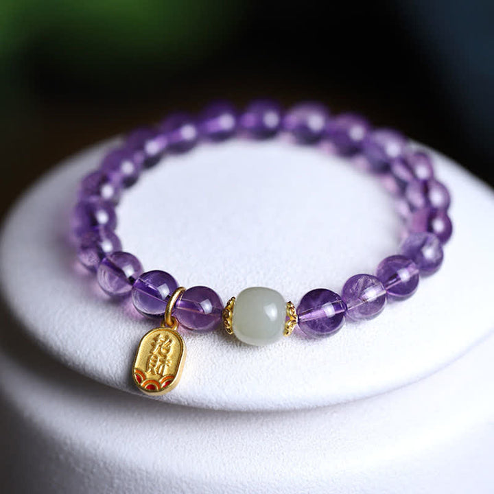 Pulsera con dijes curativos de jade hetiano de cristal de amatista natural con Buddha Stones