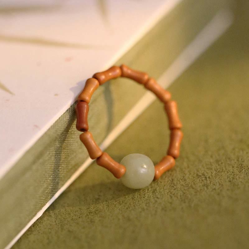 Anillo de suerte de prosperidad de bambú con cuentas de jade hetiano