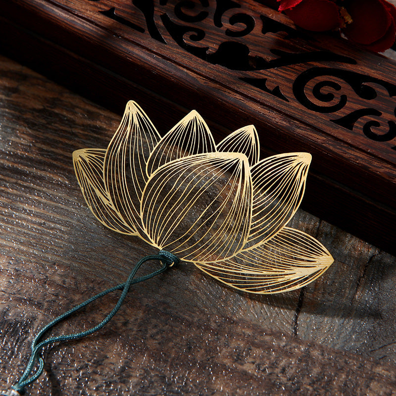 Marcapáginas hueco de latón y Metal, flor de loto con Buddha Stones, nuevo comienzo