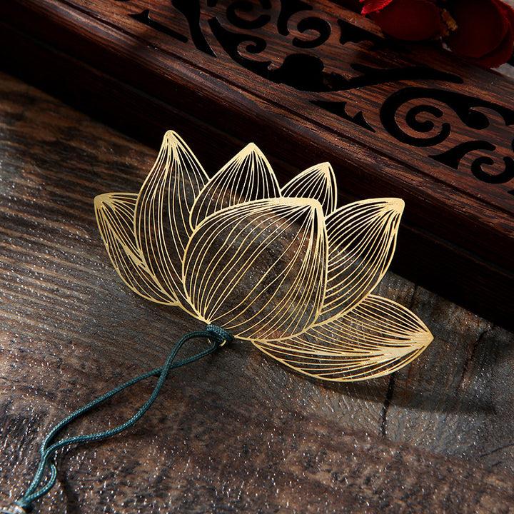 Marcapáginas hueco de latón y Metal, flor de loto con Buddha Stones, nuevo comienzo