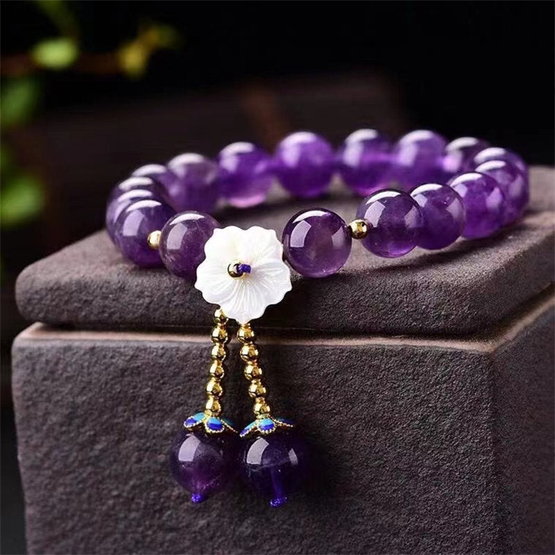 Pulsera de curación espiritual con flor de cristal de amatista natural con Buddha Stones