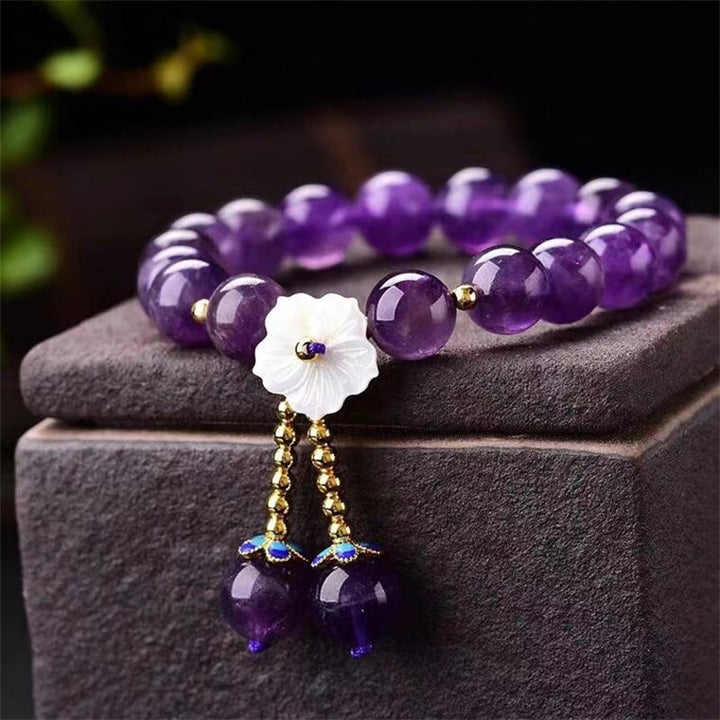 Pulsera de curación espiritual con flor de cristal de amatista natural con Buddha Stones