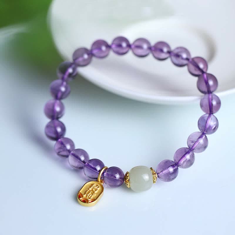 Pulsera con dijes curativos de jade hetiano de cristal de amatista natural con Buddha Stones