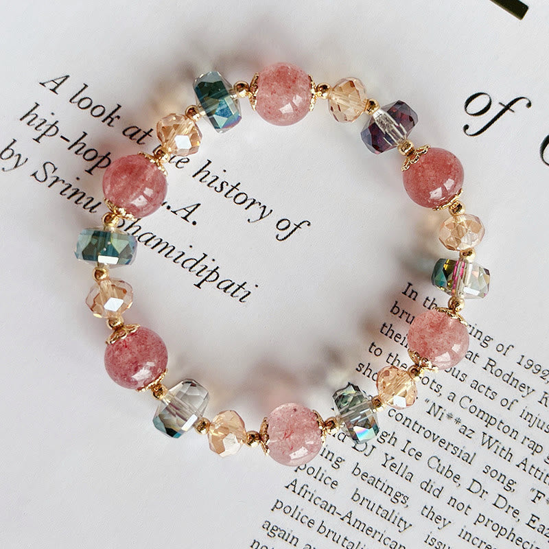 Pulsera positiva de cristal colorido de cuarzo fresa natural con Buddha Stones
